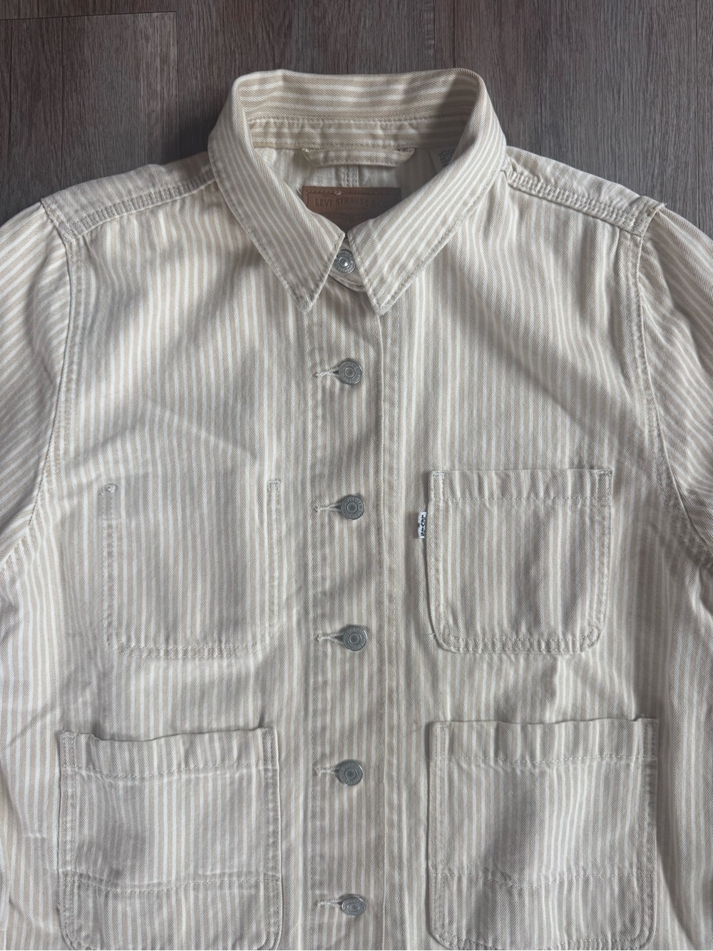 Levi's Cream and White Striped Workwear Jacket - Picture 2 of 4